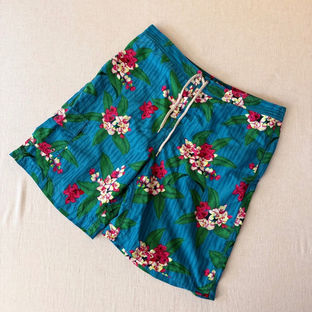 Polo‎ Ralph Lauren Mens Large Teal Floral Tropical Swim Trunks Board Shorts